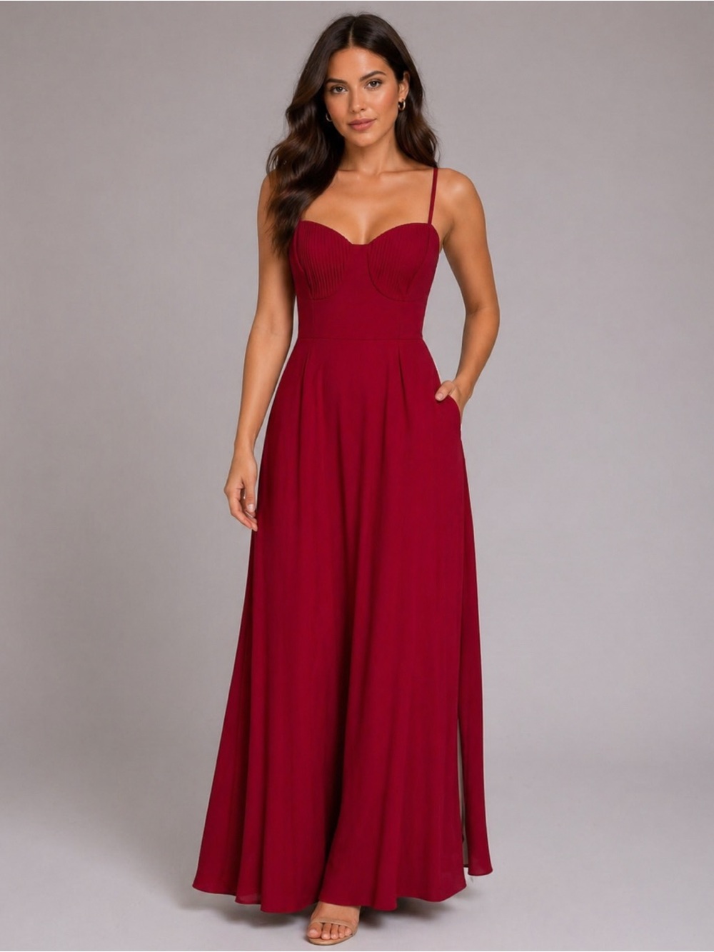 Lulus Cause for Commotion Red Pleated Bustier Maxi Dress Size M Wedding Guest - Picture 6 of 11
